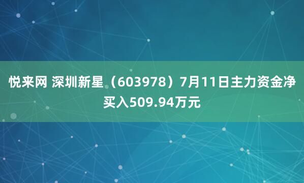 悦来网 深圳新星（603978）7月11日主力资金净买入509.94万元